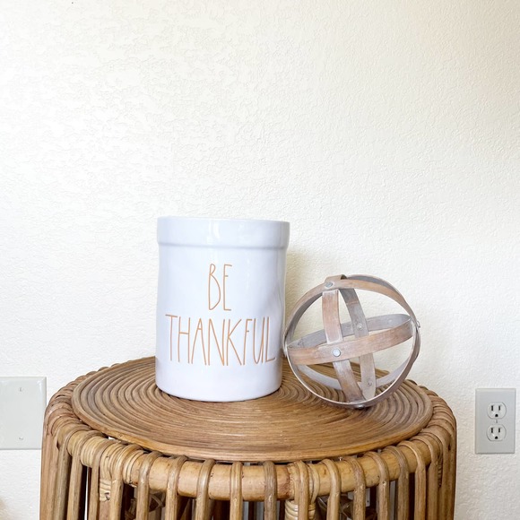 Rae Dunn LL Utensil Holder Be Thankful White Orange - Picture 1 of 4